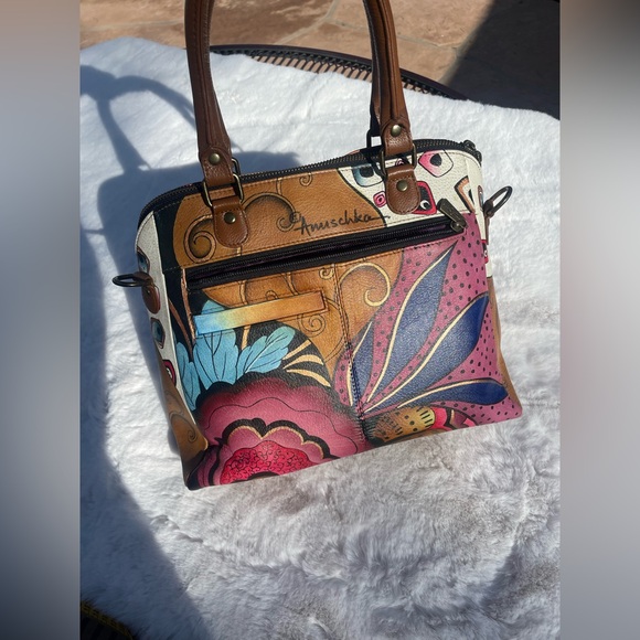 💕NWOT ANUSCHKA GENUINE LEATHER Hand Painted Floral Crossbody Satchel handbag💕 - Picture 11 of 11